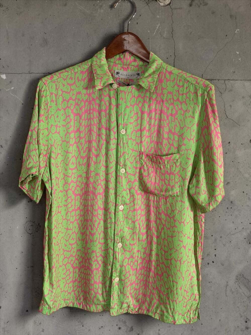 AllSaints Feline SS Shirt Pink Green Leopard Print Size XS